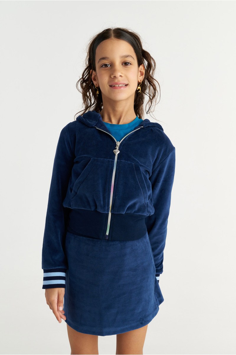 EMBELLISHED VELOUR JACKET/SKIRT SET FOR GIRLS WITH RAINBOW ZIPPER-25638020-852