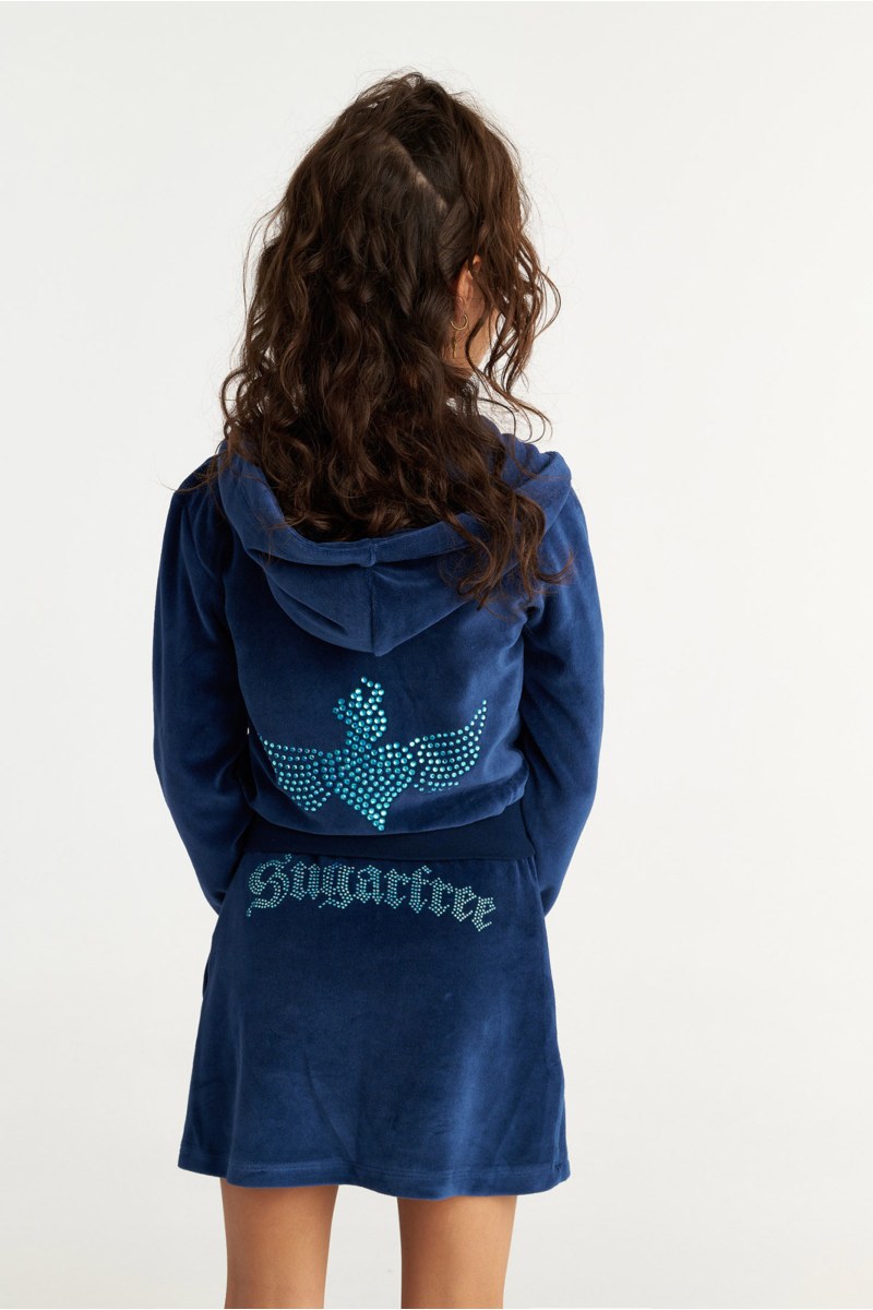 EMBELLISHED VELOUR JACKET/SKIRT SET FOR GIRLS WITH RAINBOW ZIPPER-25638020-852