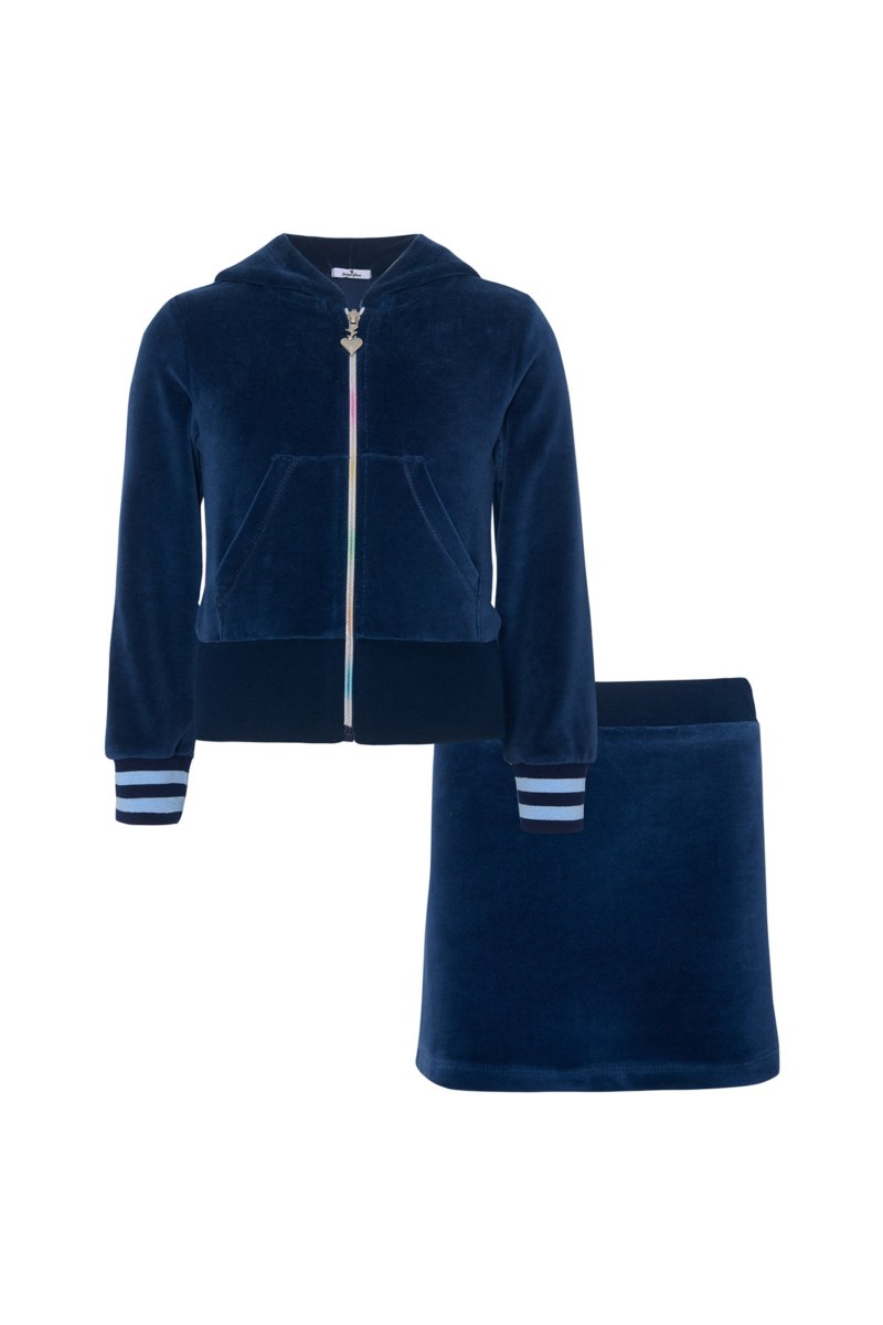 EMBELLISHED VELOUR JACKET/SKIRT SET FOR GIRLS WITH RAINBOW ZIPPER-25638020-852