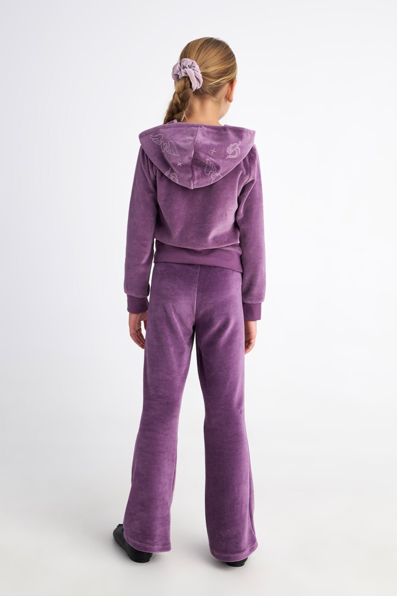 VELOUR TRACK SET FOR GIRLS WITH STRASS EMBELLISHED ON THE HOOD AND RAINBOW ZIPPER-25638021-947