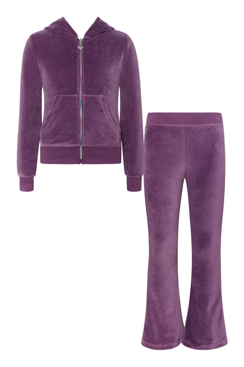 VELOUR TRACK SET FOR GIRLS WITH STRASS EMBELLISHED ON THE HOOD AND RAINBOW ZIPPER-25638021-947