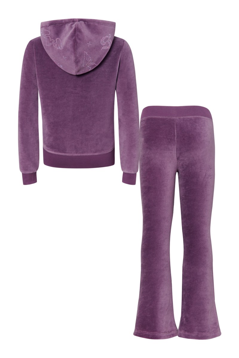 VELOUR TRACK SET FOR GIRLS WITH STRASS EMBELLISHED ON THE HOOD AND RAINBOW ZIPPER-25638021-947