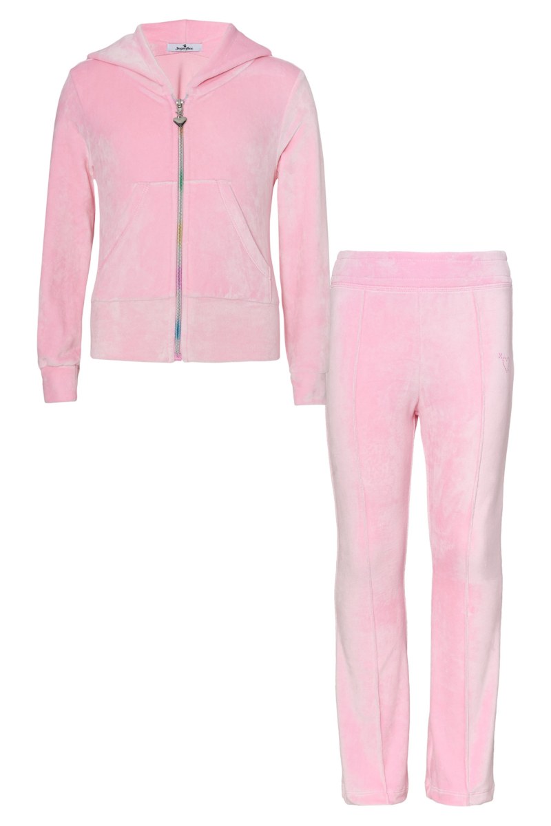 EMBOSSED PRINTED SUPER SOFT VELOUR TRACK SET FOR GIRLS WITH RAINBOW ZIPPER-25638024-710