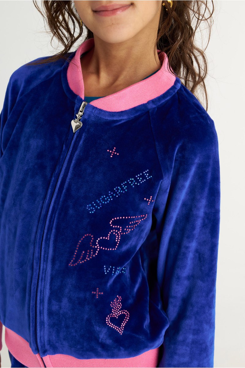 TWO-TONE STYLED SUPER SOFT VELOUR JACKET/SKIRT SET FOR GIRLS WITH STRASS EMBELLISHMENT-25638025-435