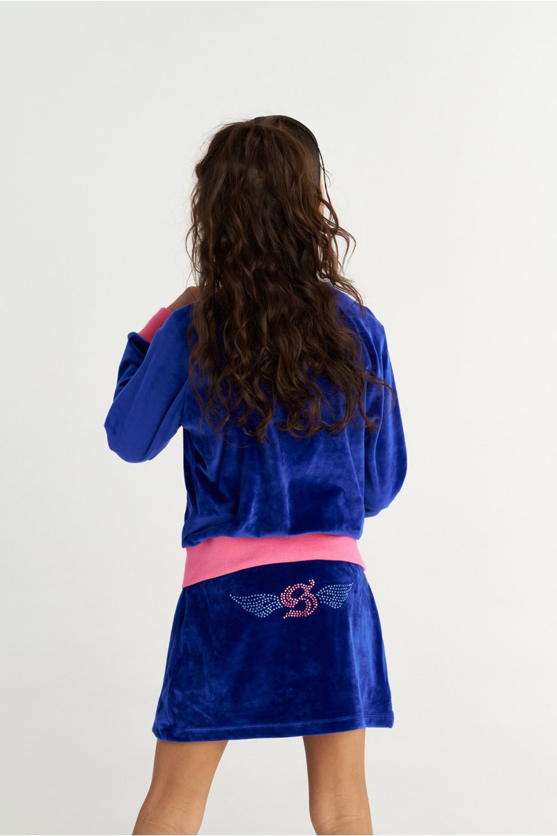 TWO-TONE STYLED SUPER SOFT VELOUR JACKET/SKIRT SET FOR GIRLS WITH STRASS EMBELLISHMENT-25638025-435