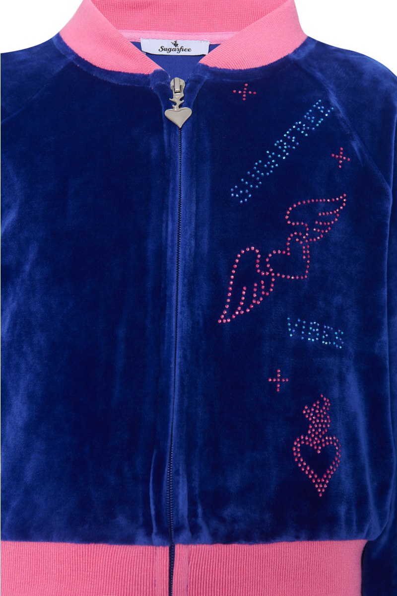 TWO-TONE STYLED SUPER SOFT VELOUR JACKET/SKIRT SET FOR GIRLS WITH STRASS EMBELLISHMENT-25638025-435