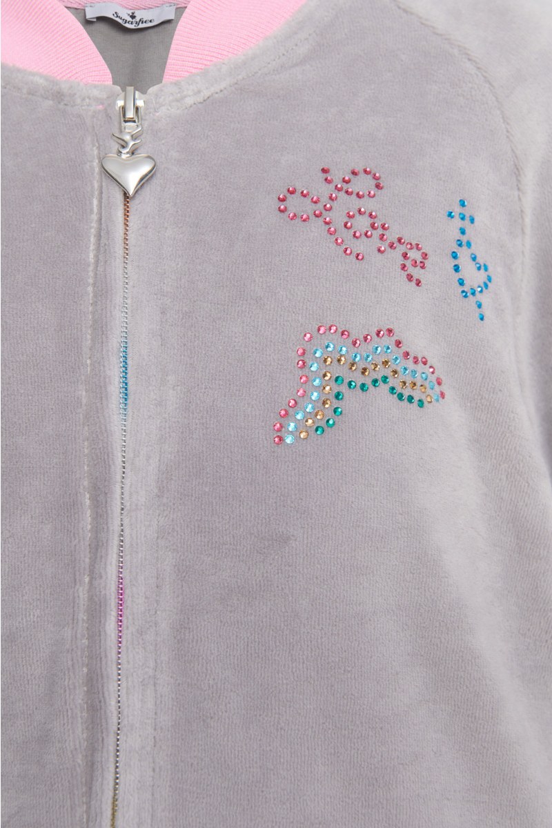 TWO-TONE STYLED VELOUR JACKET/SKIRT SET FOR GIRLS WITH STRASS EMBELLISHMENT AND RAINBOW ZIPPER-25638037-205