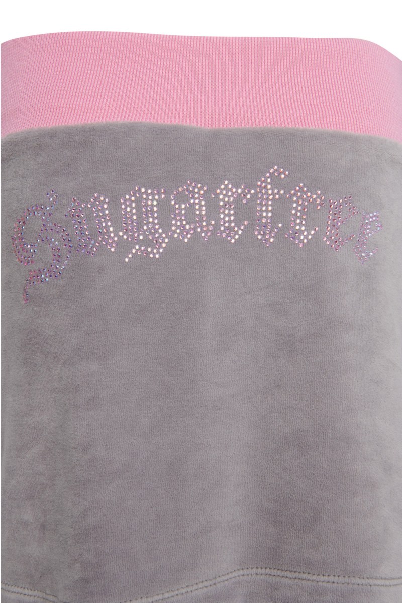 TWO-TONE STYLED VELOUR JACKET/SKIRT SET FOR GIRLS WITH STRASS EMBELLISHMENT AND RAINBOW ZIPPER-25638037-205