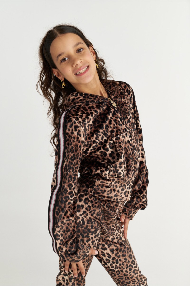 LEOPARD PRINTED SUPER SOFT VELOUR SET FOR GIRLS-25638041-302