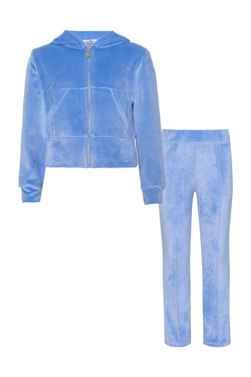 STRASS EMBELLISHED SUPER SOFT VELOUR TRACK SET FOR GIRLS WITH RAINBOW ZIPPER-25638047-423