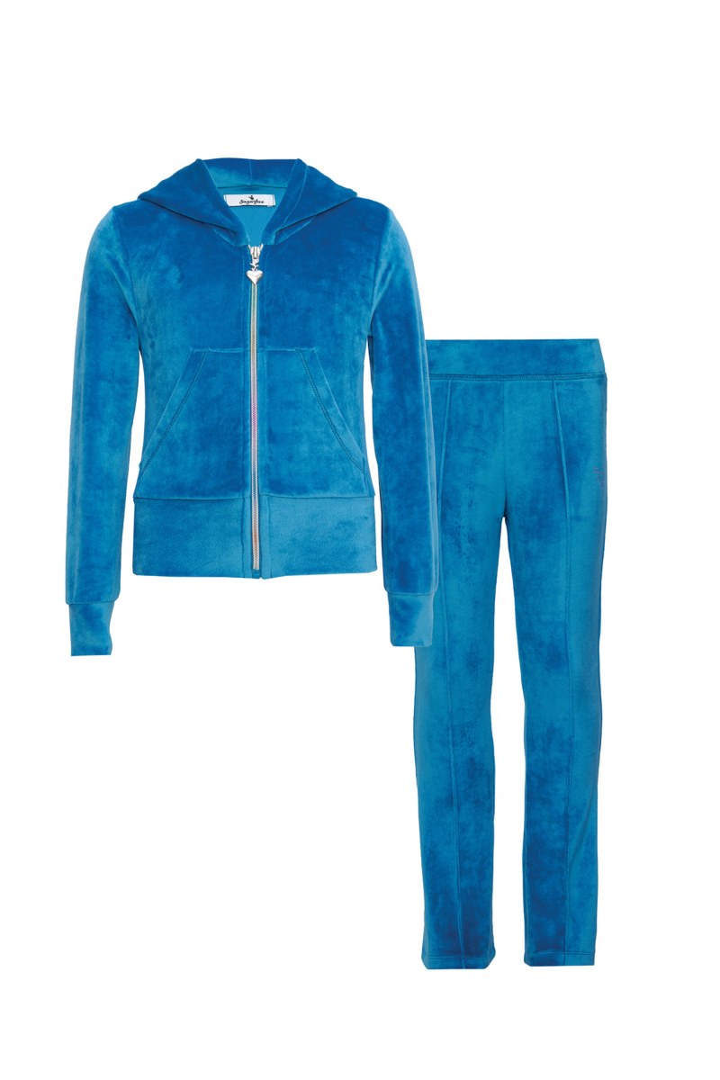 STRASS EMBELLISHED SUPER SOFT VELOUR TRACK SET FOR GIRLS WITH RAINBOW ZIPPER-25638048-414