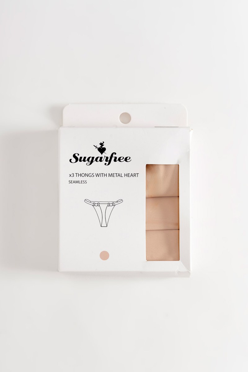 THREE PACK SEAMLESS THONG WITH METAL HEART-25732003-304