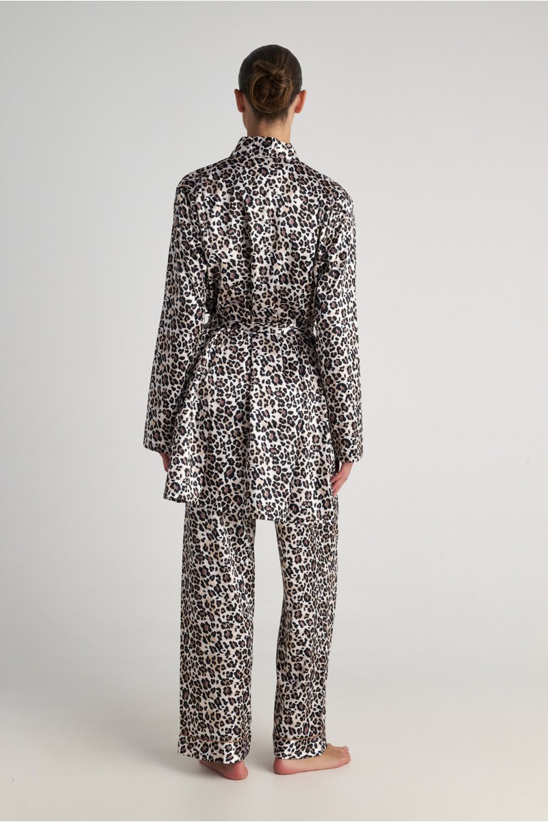 LEOPARD PRINTED MINI WRAP SATIN NIGHT ROBE-25738009-301