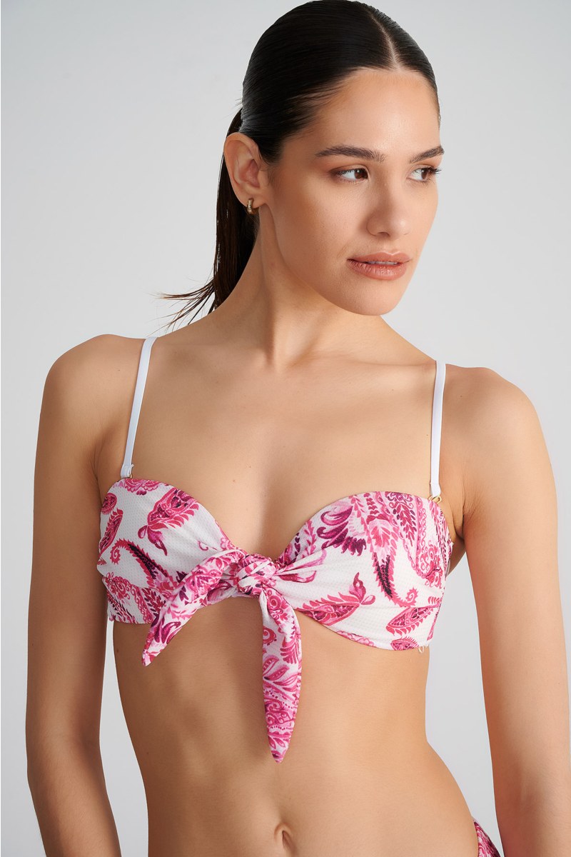 FLORAL PRINTED STRAPLESS PUSH-UP SWIMWEAR BIKINI TOP-25801042-715