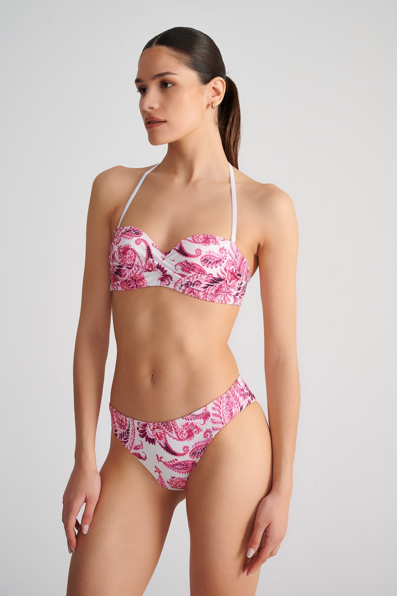 FLORAL PRINTED STRAPLESS SWIMWEAR BIKINI TOP WITH FRONT TWIST DETAIL-25801043-715