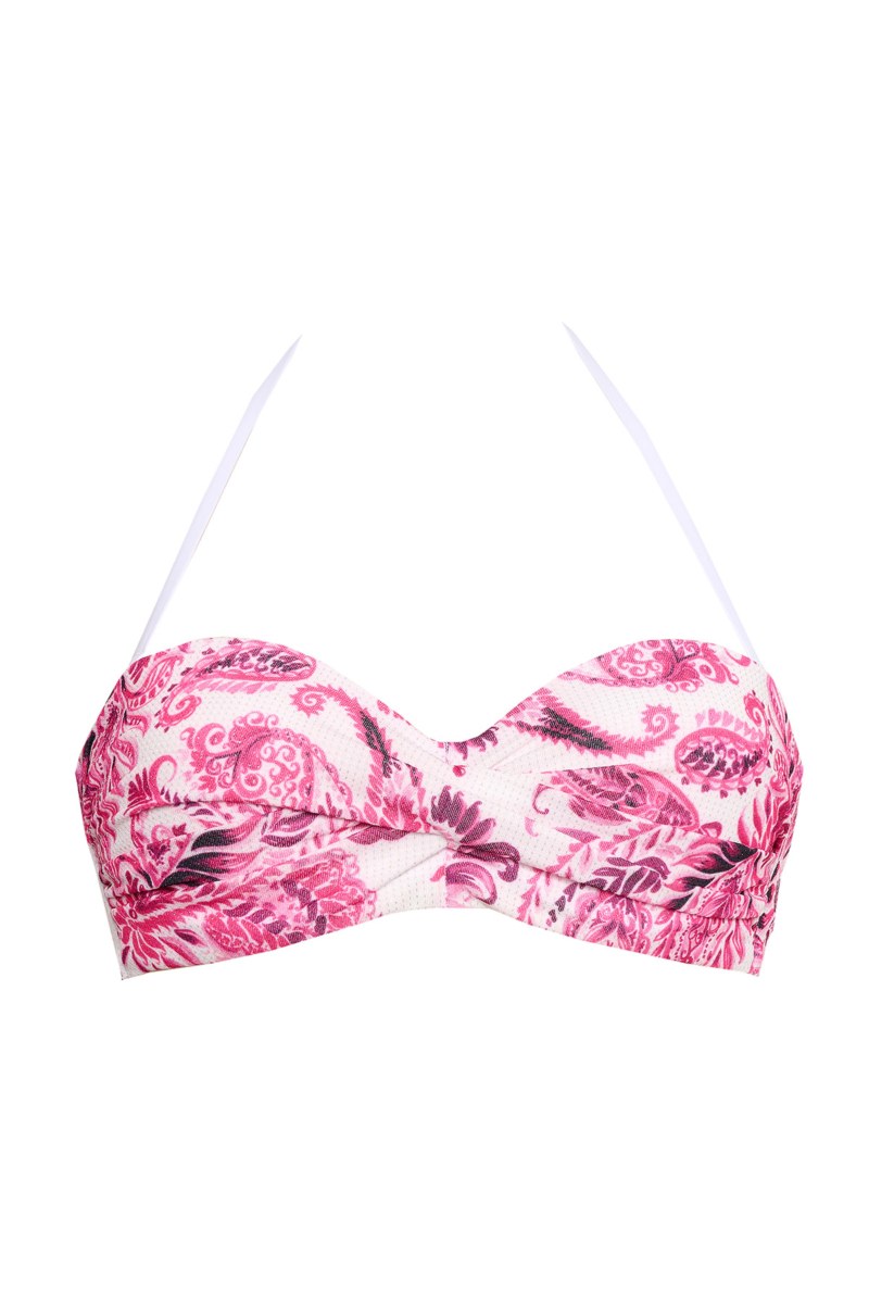 FLORAL PRINTED STRAPLESS SWIMWEAR BIKINI TOP WITH FRONT TWIST DETAIL-25801043-715