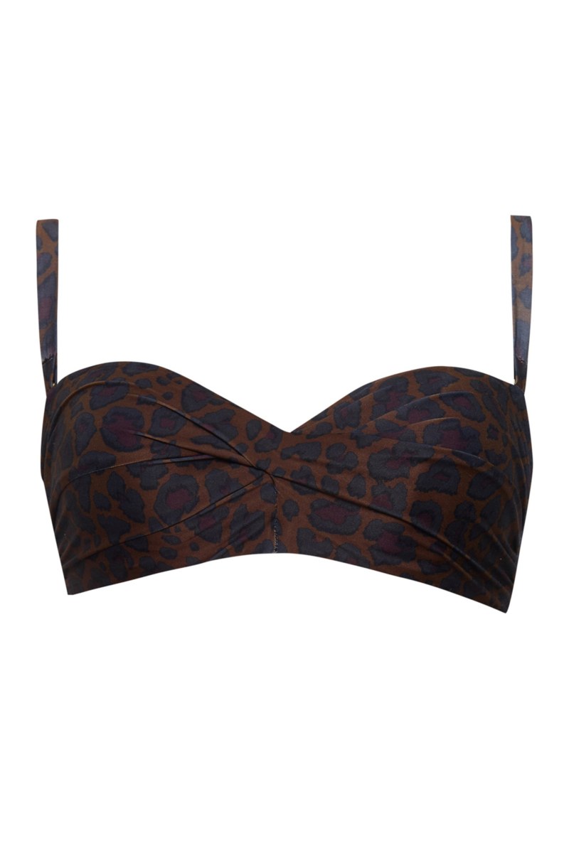 LEOPARD PRINTED TWIST BANDEAU SWIMWEAR BIKINI TOP IN CUP D-25801146D-332