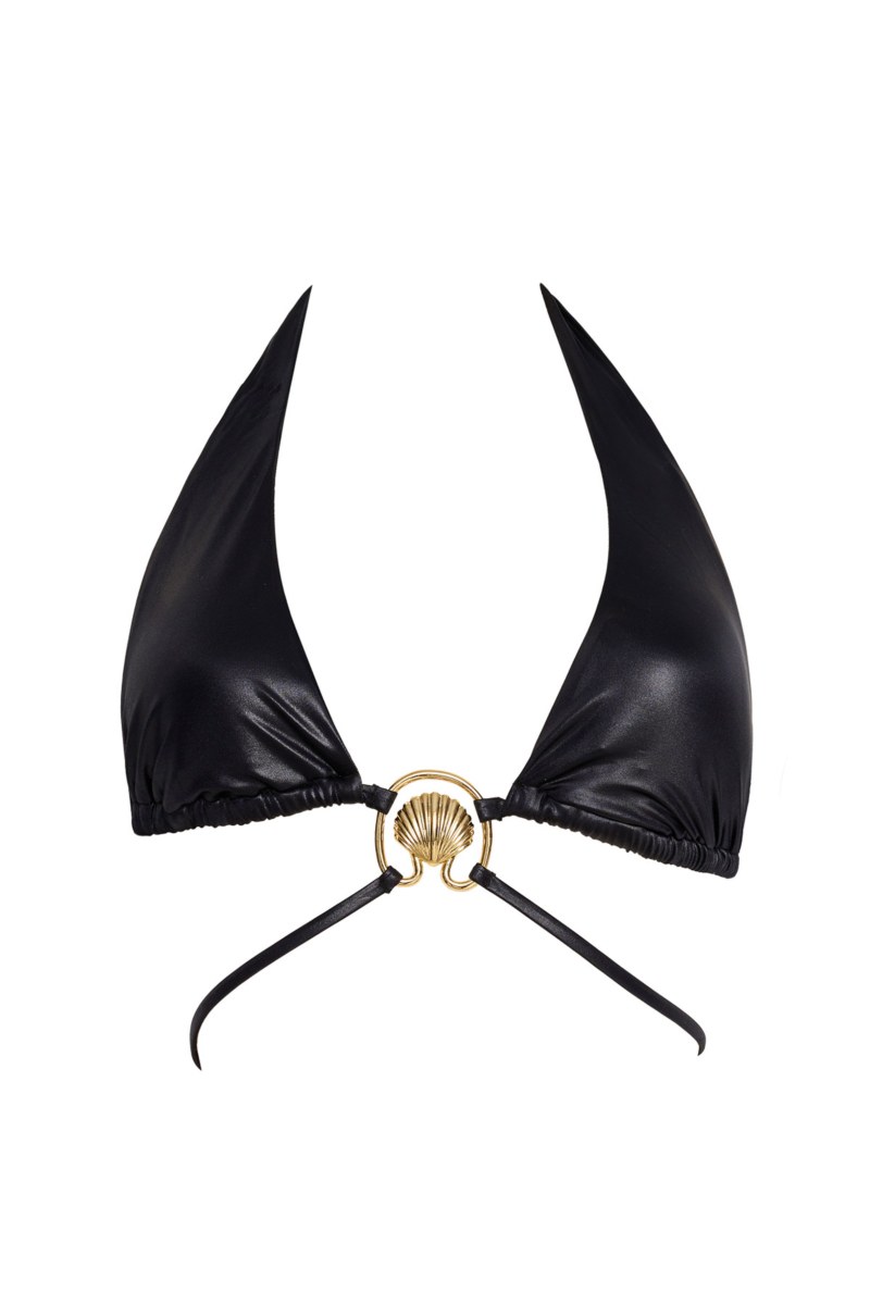 LEATHER-LOOK TRIANGLE BIKINI TOP-25801635-110