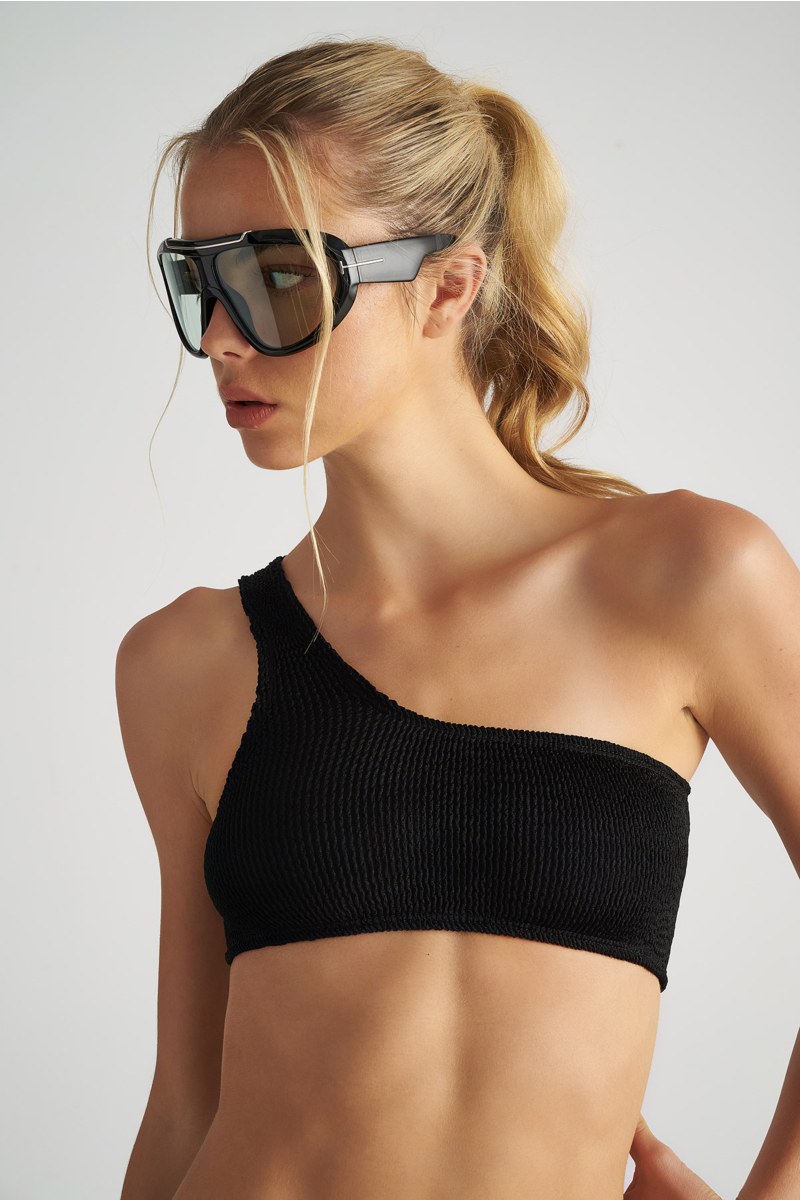 CRINKLED SWIMWEAR ONE SHOULDER STYLE BIKINI TOP-25801691-110