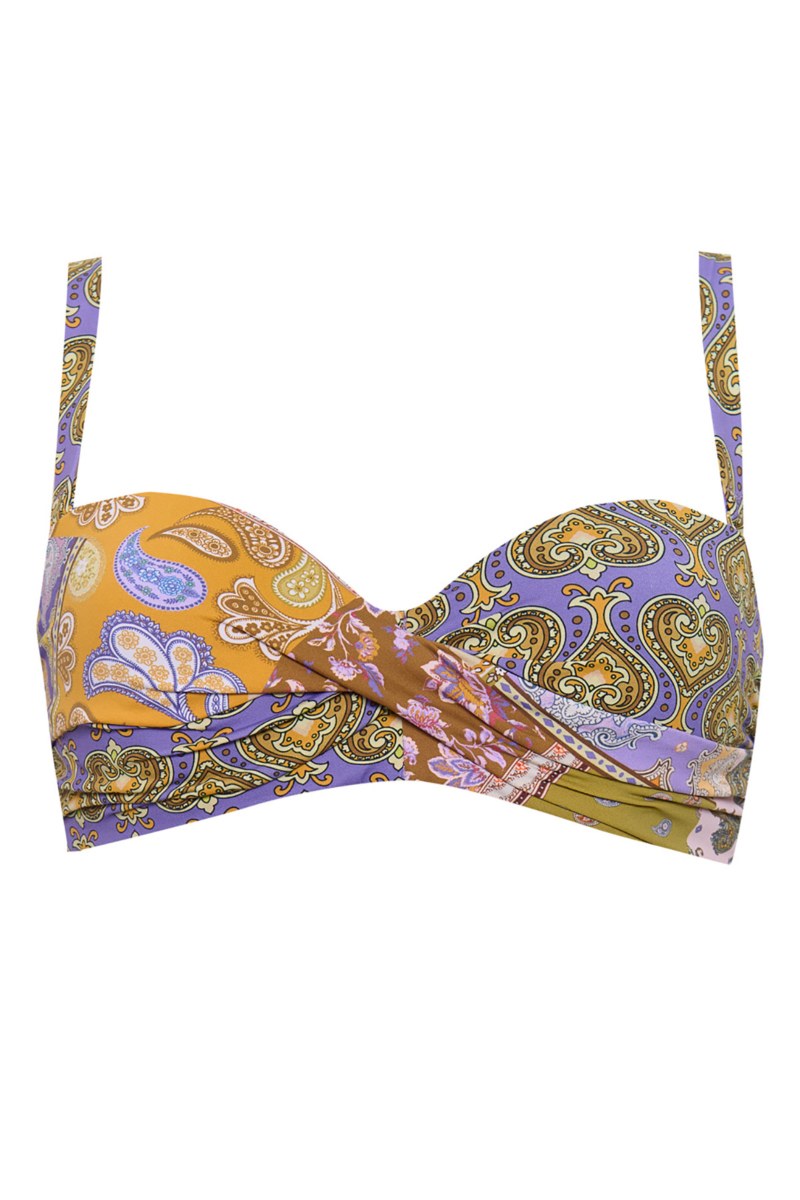 MULTICOLOR PRINTED TWIST BANDEAU SWIMWEAR BIKINI TOP IN CUP D-25801713D-814
