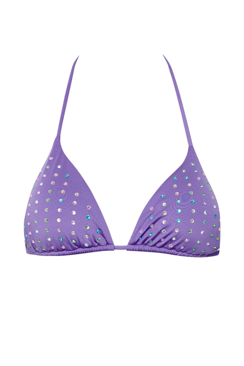 STRASS EMBELLISHED SWIMWEAR TRIANGLE BIKINI TOP-25801760-812