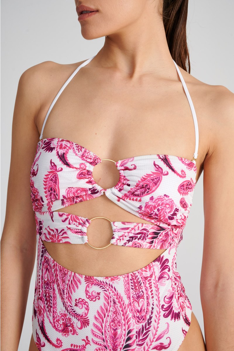 FLORAL PRINTED BRAZILIAN ONEPIECE STRAPLESS SWIMSUIT WITH CUT-OUTS-25804040-715