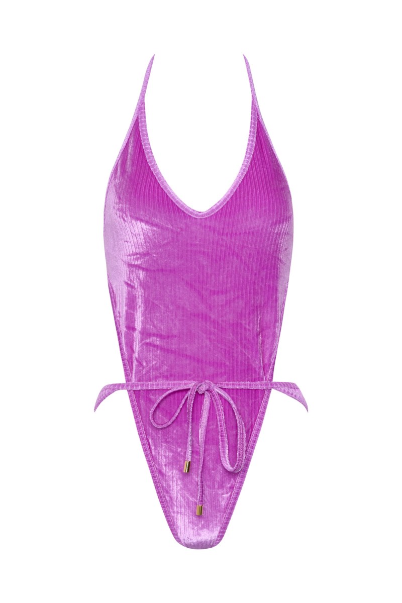 VELOUR HALTERNECK ONEPIECE SWIMSUIT-25804695-800