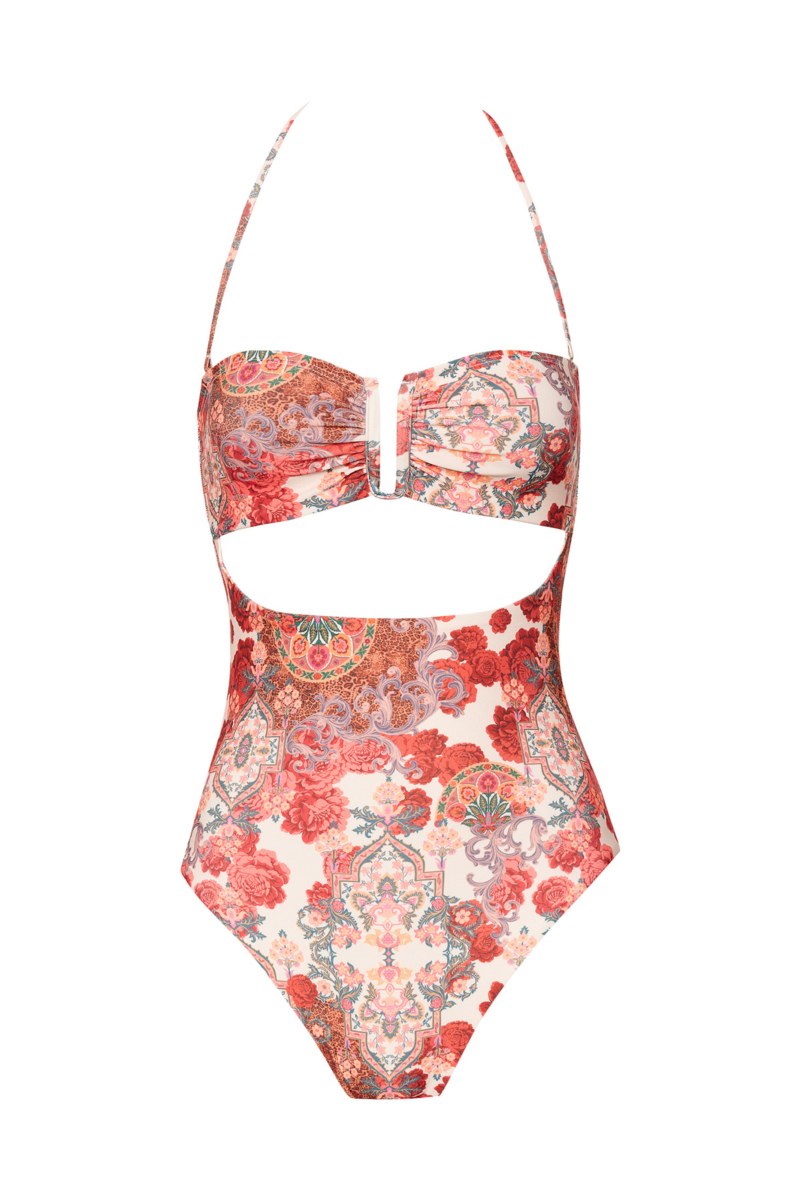 FLORAL PRINTED ONEPIECE STRAPLESS SWIMSUIT-25804754-720