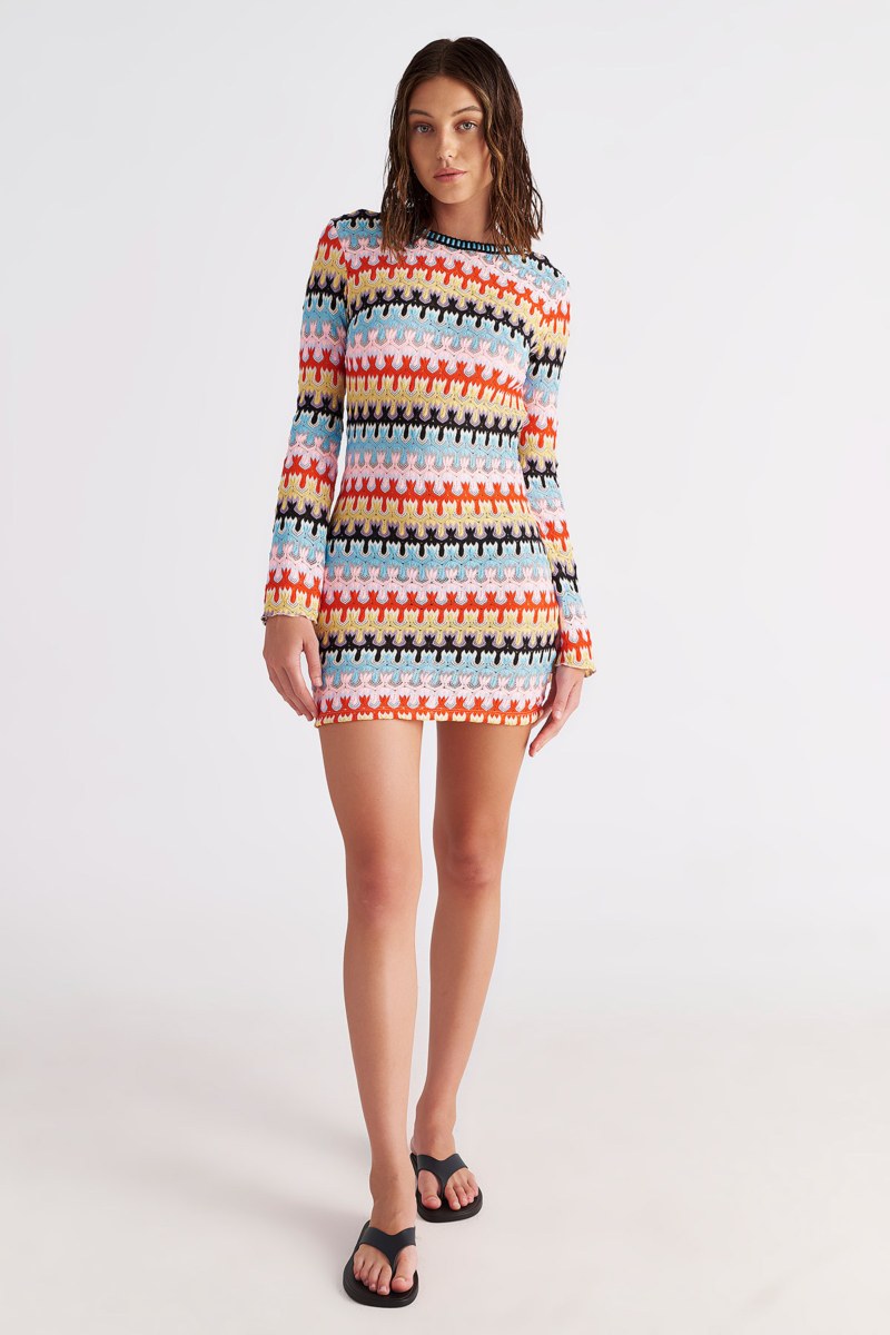 LONG SLEEVED SEMI-SHEER CROCHET MINI DRESS/KAFTAN-25805640-411