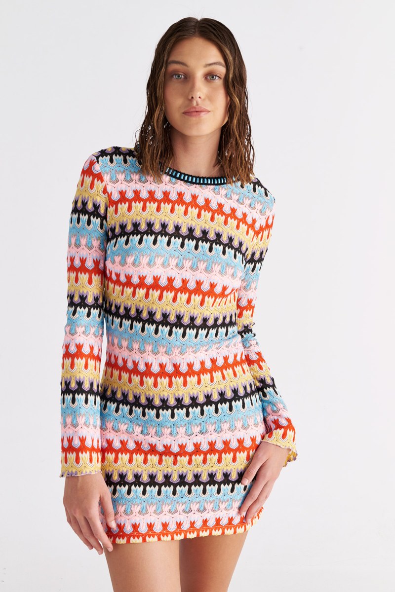 LONG SLEEVED SEMI-SHEER CROCHET MINI DRESS/KAFTAN-25805640-411