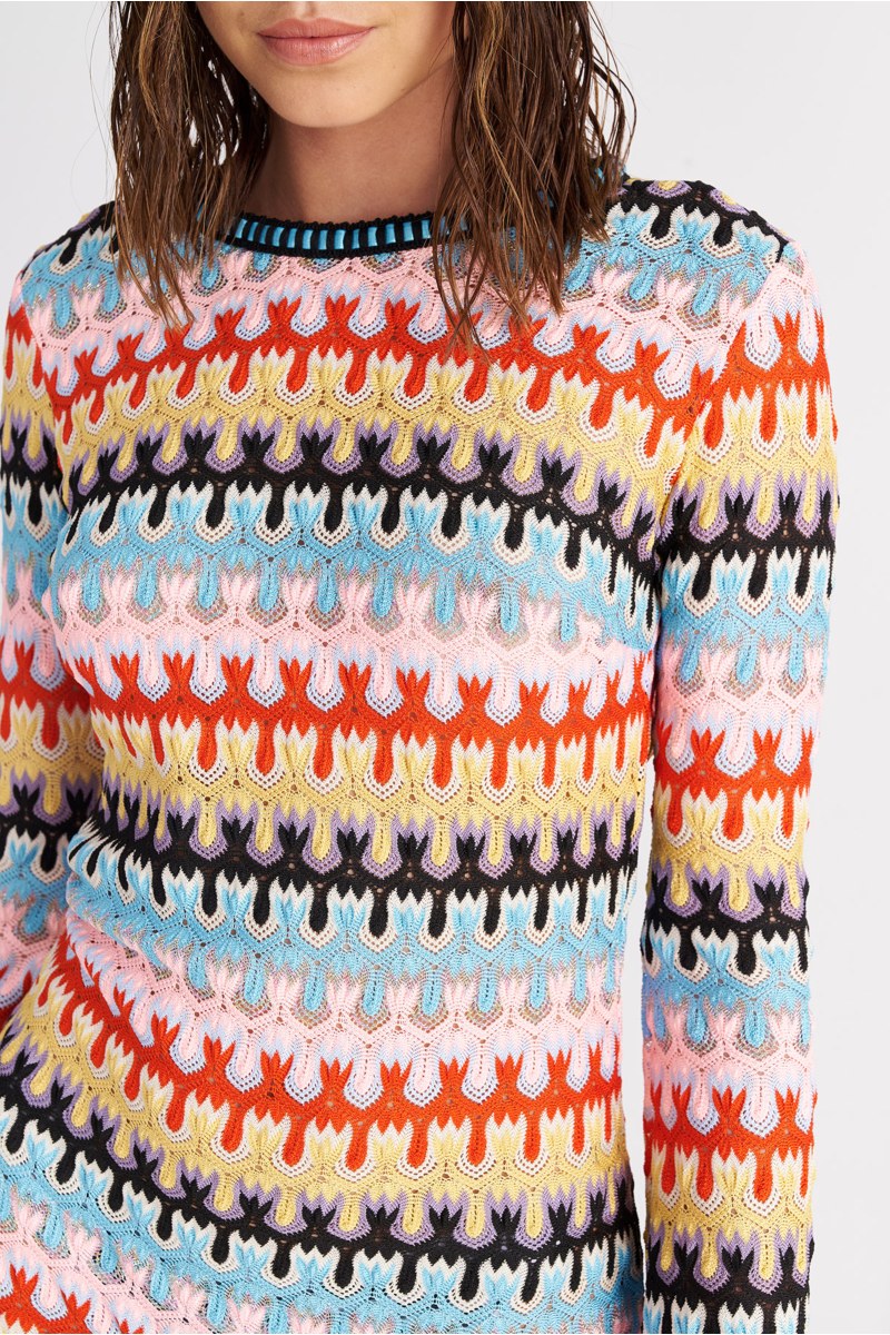 LONG SLEEVED SEMI-SHEER CROCHET MINI DRESS/KAFTAN-25805640-411