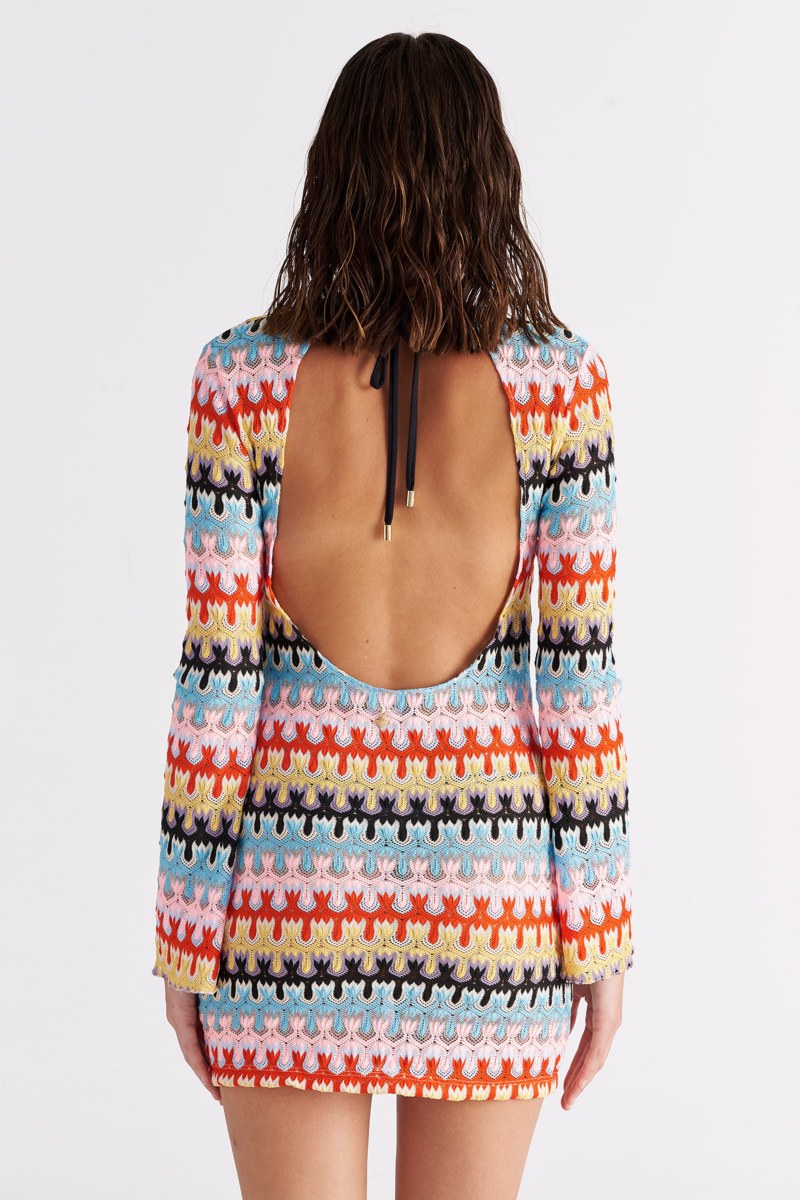 LONG SLEEVED SEMI-SHEER CROCHET MINI DRESS/KAFTAN-25805640-411