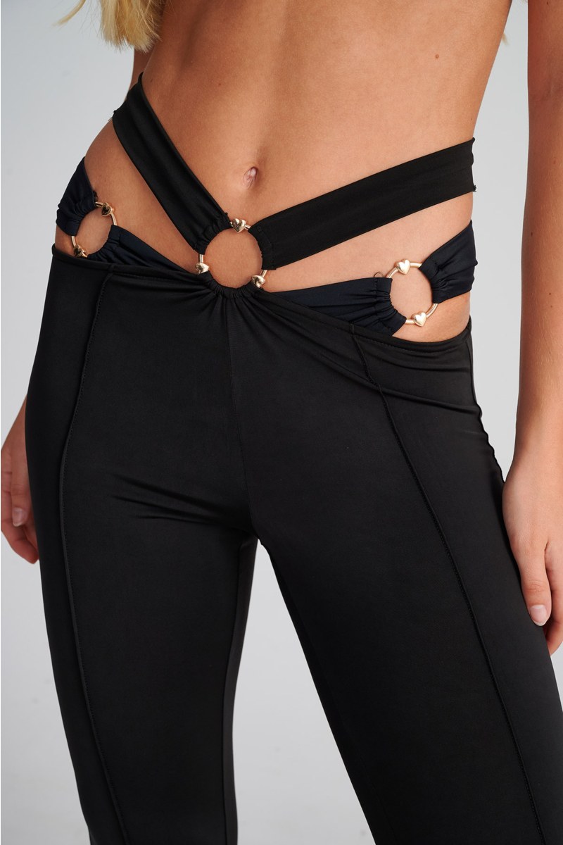 FLARED PANTS WITH DECORATIVE RING AND V-STRAP DETAIL-25807115-110