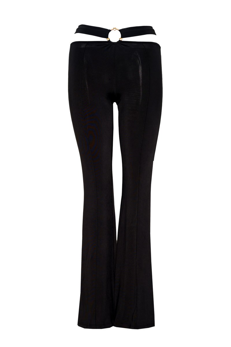 FLARED PANTS WITH DECORATIVE RING AND V-STRAP DETAIL-25807115-110
