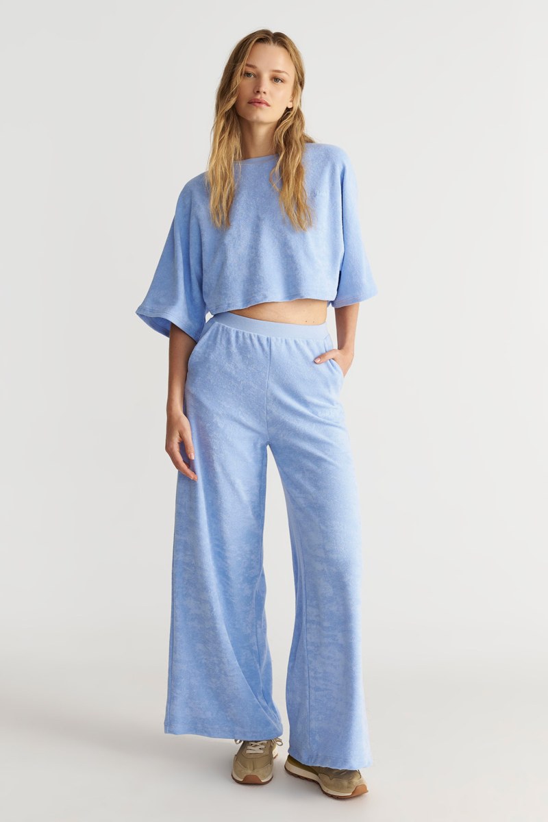 HIGH WAISTED FLARED TERRY PANTS WITH EMBROIDERED DETAIL-25811155-421