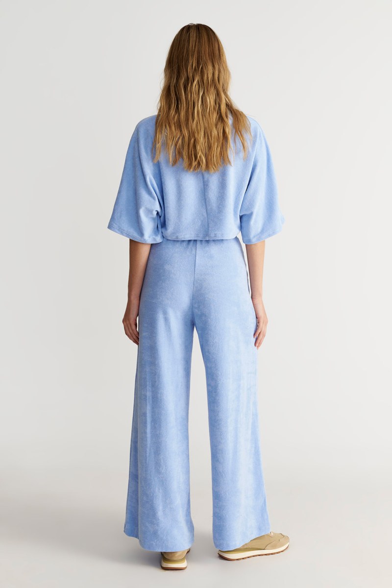 HIGH WAISTED FLARED TERRY PANTS WITH EMBROIDERED DETAIL-25811155-421