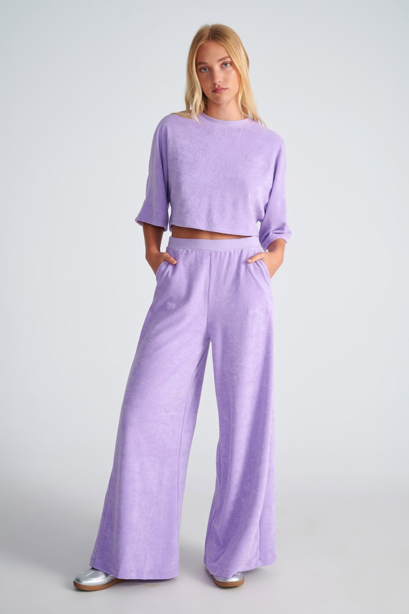 HIGH WAISTED FLARED TERRY PANTS WITH EMBROIDERED DETAIL-25811155-820