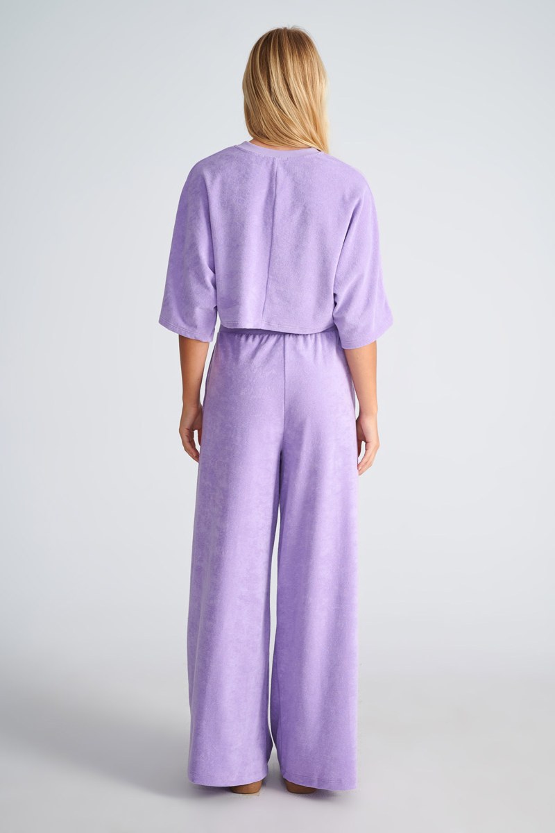 HIGH WAISTED FLARED TERRY PANTS WITH EMBROIDERED DETAIL-25811155-820