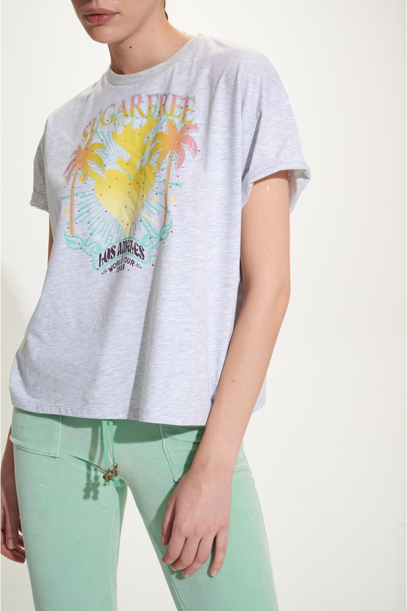PRINTED ORGANIC COTTON T-SHIRT WITH STRASS EMBELLISHMENT-25812041-210
