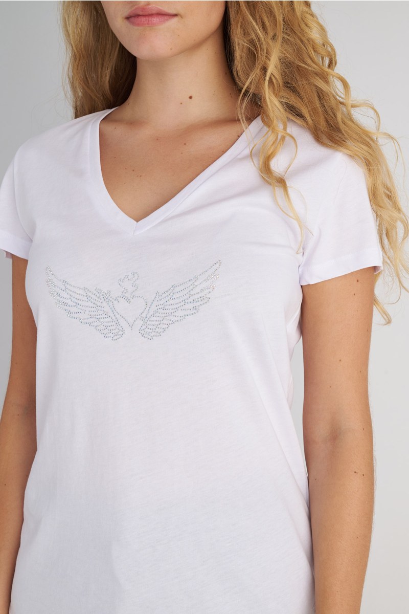 ΒΑΜΒΑΚΕΡΗ ΚΟΝΤΟΜΑΝΙΚΗ ΜΠΛΟΥΖΑ ΜΕ 'V' ΛΑΙΜΟΚΟΨΗ ΚΑΙ ΣΤΡΑΣ-25812283-102