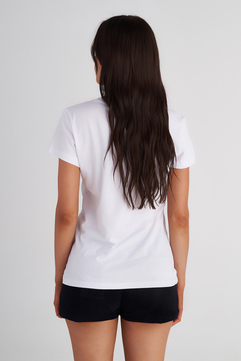 STRASS EMBELLISHED COTTON T-SHIRT WITH 'V' NECKLINE-25812284-102