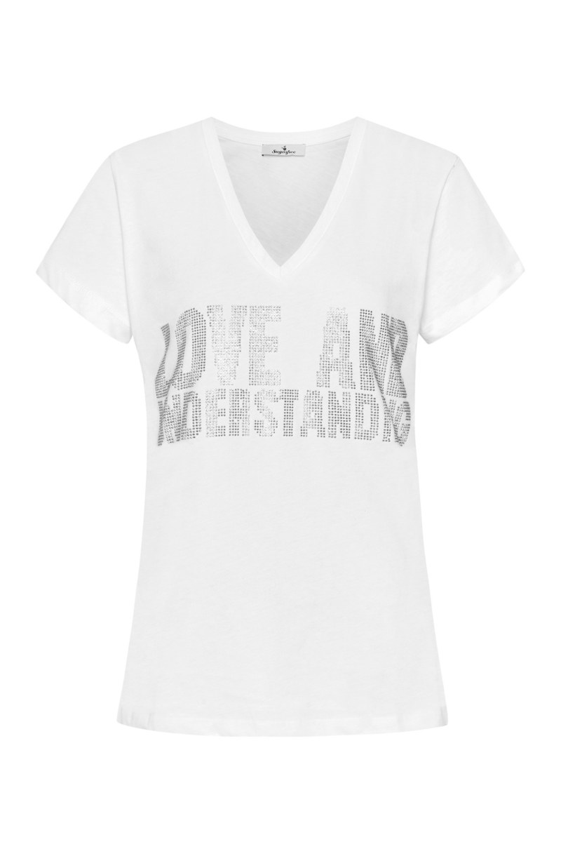 STRASS EMBELLISHED COTTON T-SHIRT WITH 'V' NECKLINE-25812284-102