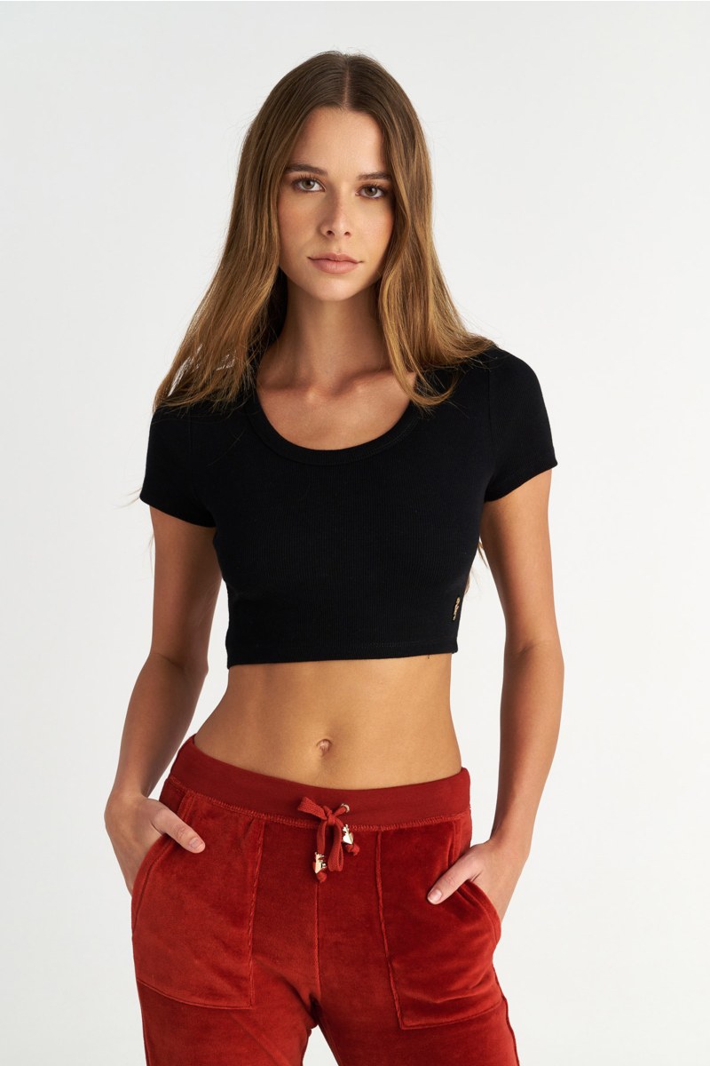 SHORT SLEEVED RIBBED COTTON CROPPED TOP-25812292-110