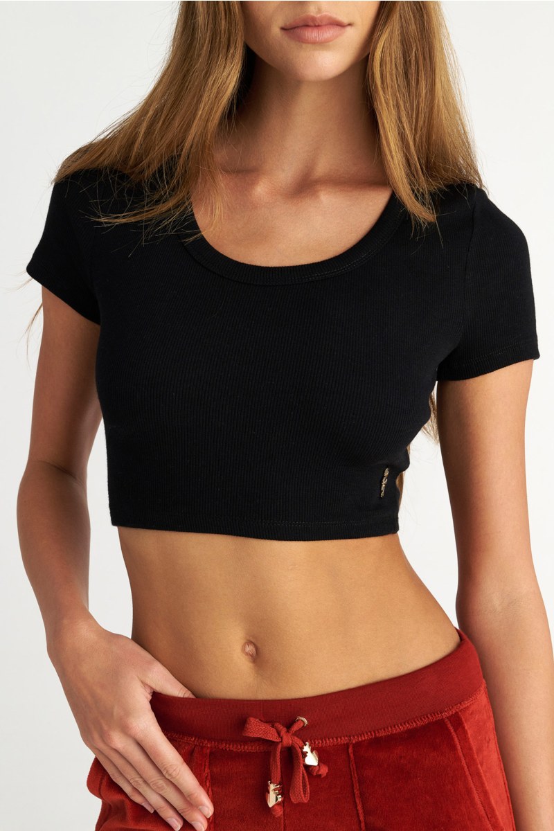 SHORT SLEEVED RIBBED COTTON CROPPED TOP-25812292-110