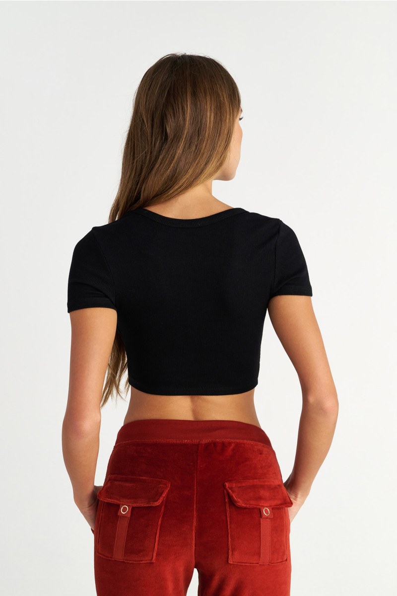 SHORT SLEEVED RIBBED COTTON CROPPED TOP-25812292-110