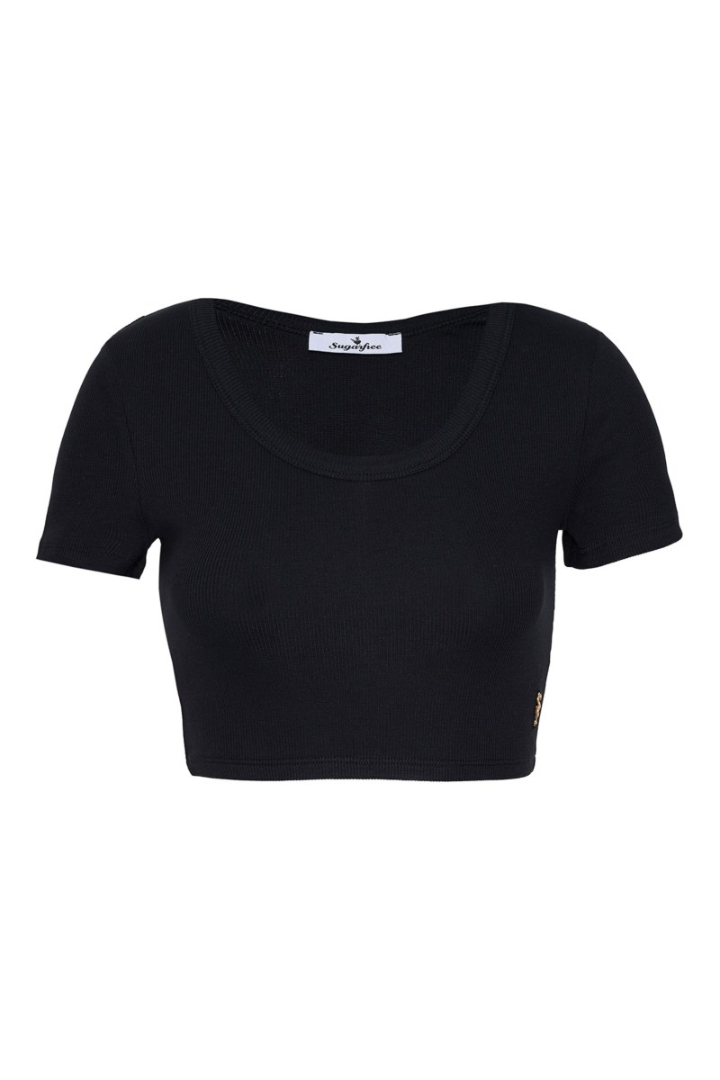 SHORT SLEEVED RIBBED COTTON CROPPED TOP-25812292-110