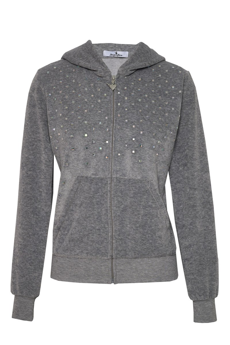 SPARKLING STRASS EMBELLISHED VELOUR HOODED JACKET-25813008-211