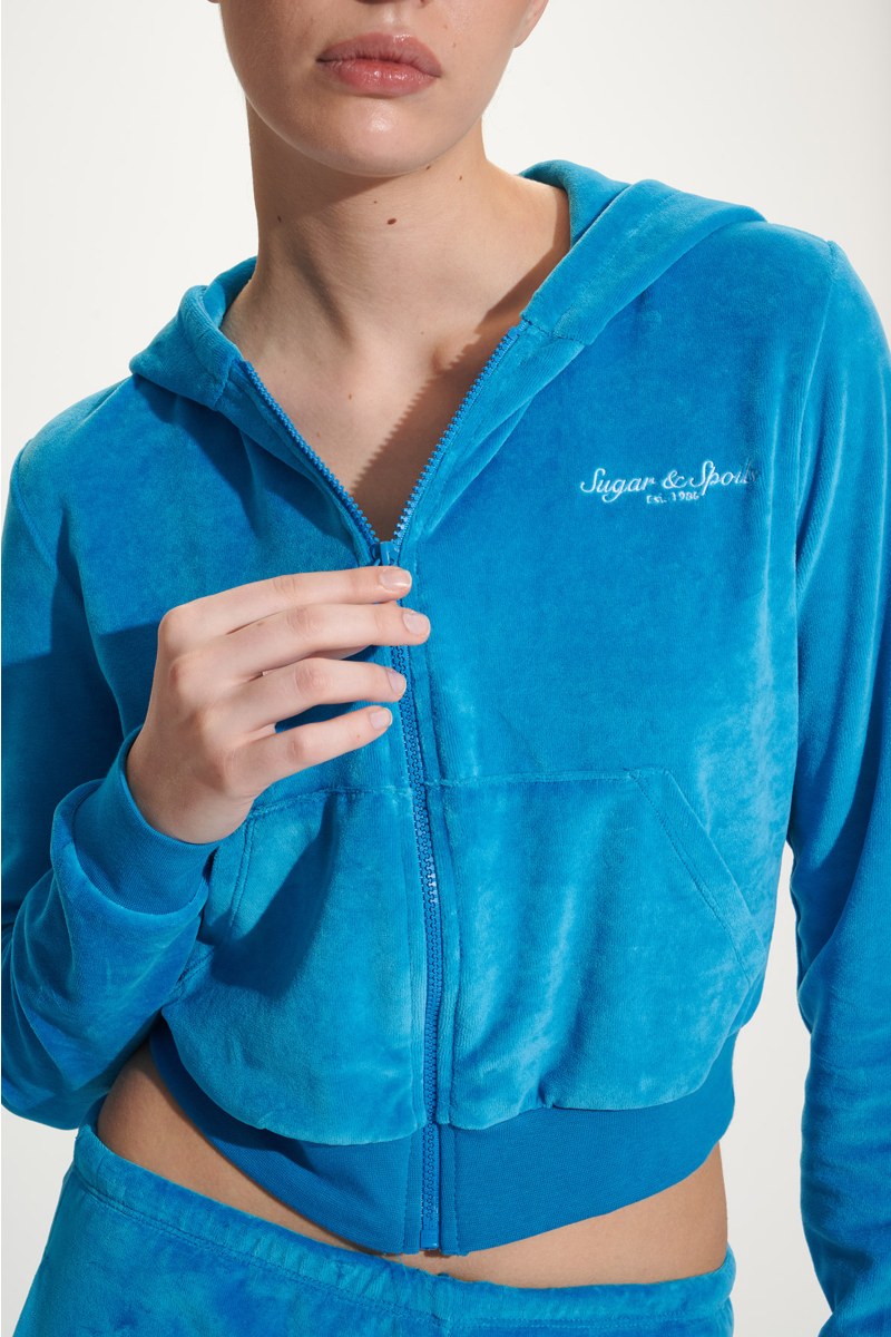 CROPPED HOODED VELOUR JACKET-25813035-956