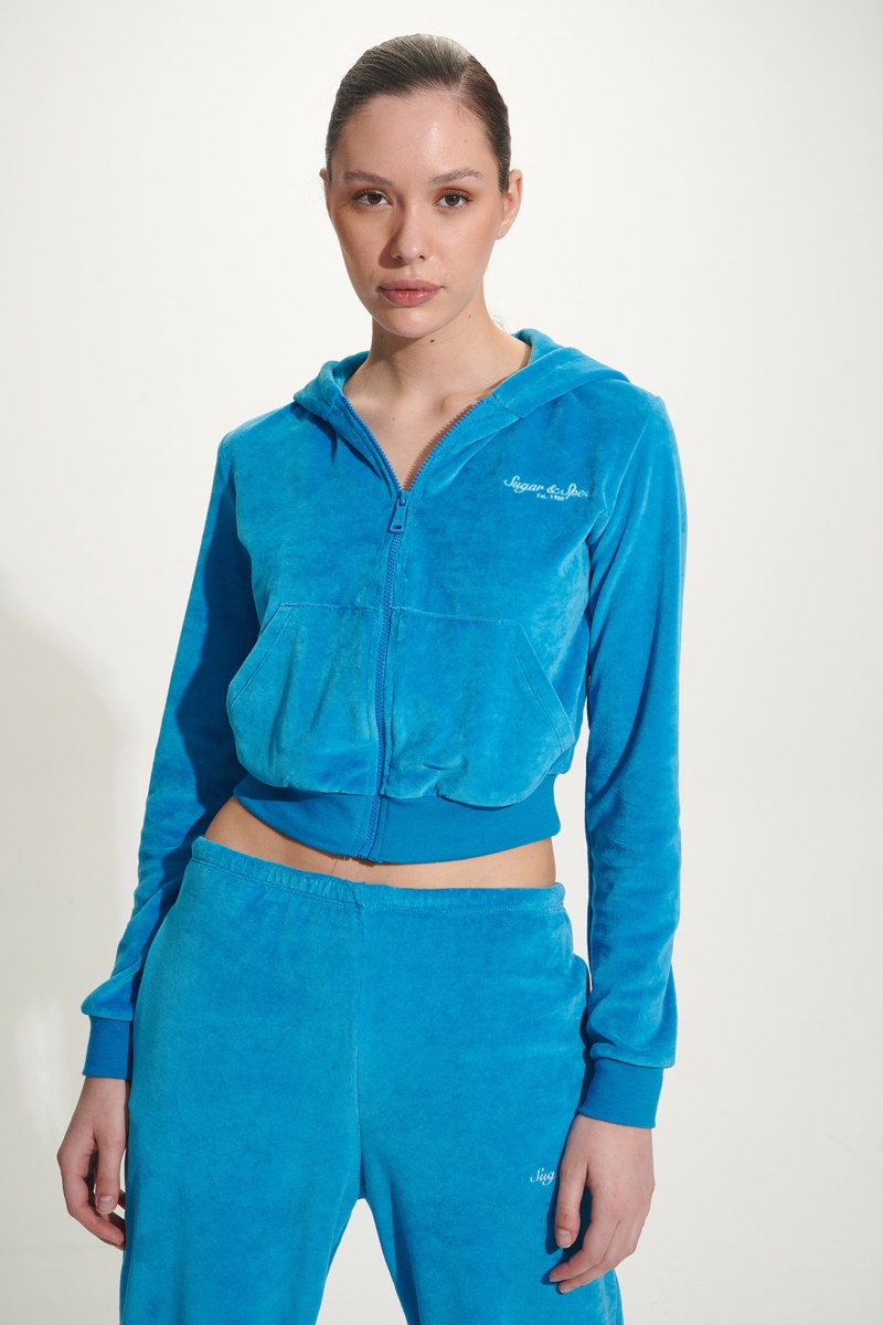 CROPPED HOODED VELOUR JACKET-25813035-956