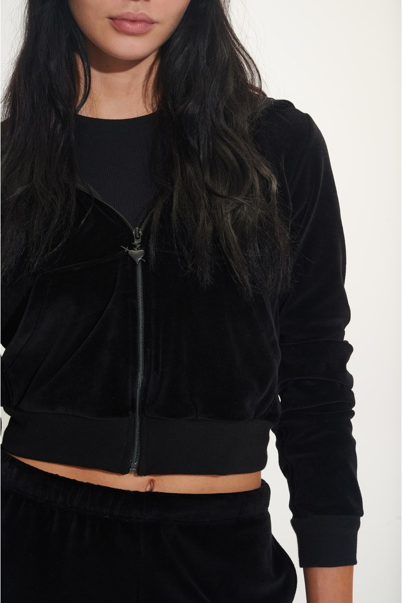 STRASS EMBELLISHED CROPPED HOODED VELOUR JACKET-25813036-110
